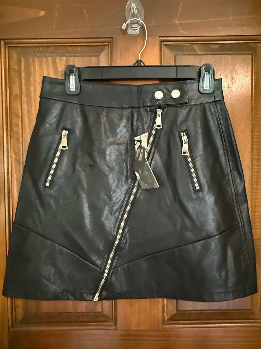 Kendall & Kylie Black Faux Leather Asymmetrical Zip Mini Skirt